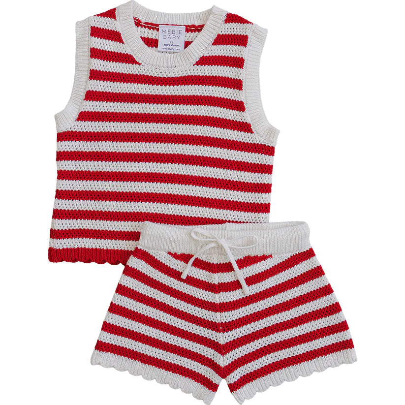 Mebie Baby Red Stripe Knit Short Tank Set