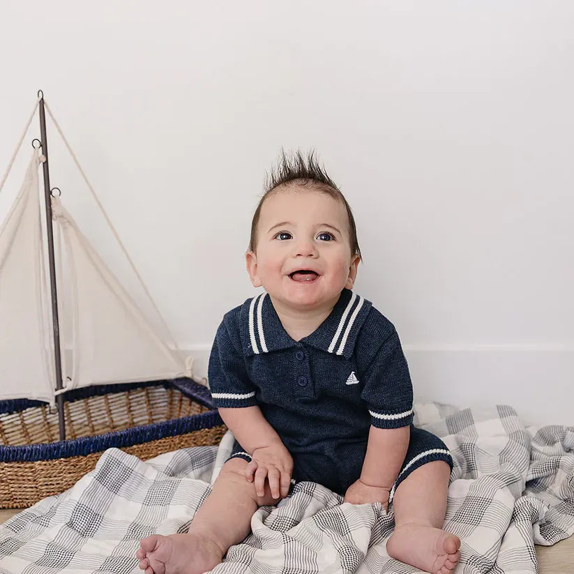 Mebie Baby Collared Sailboat Knit Short Romper