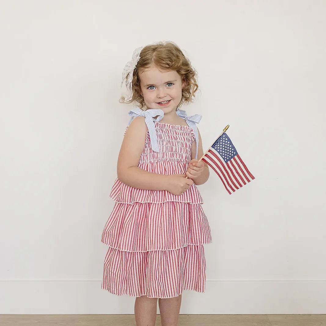 Mebie Baby Linen Dress - Stripe Ruffle