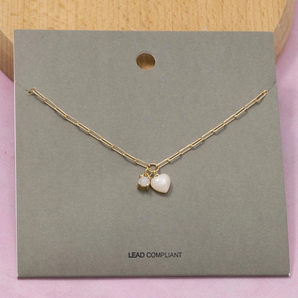 Fame Opal and Stone Heart Chain Necklace