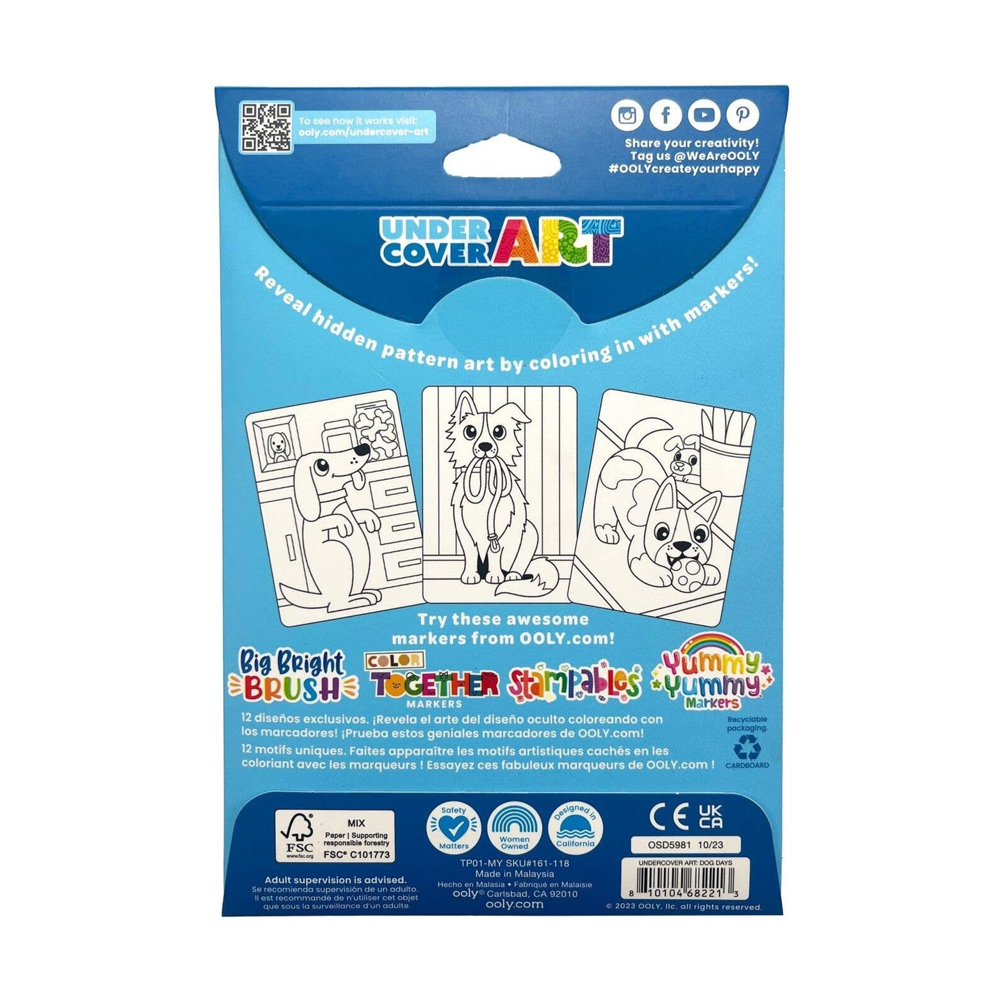 OOLY  Undercover Art Hidden Pattern Coloring Activity Art Cards - Dog Days