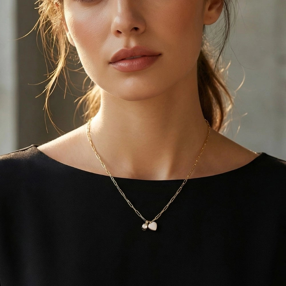Fame Opal and Stone Heart Chain Necklace