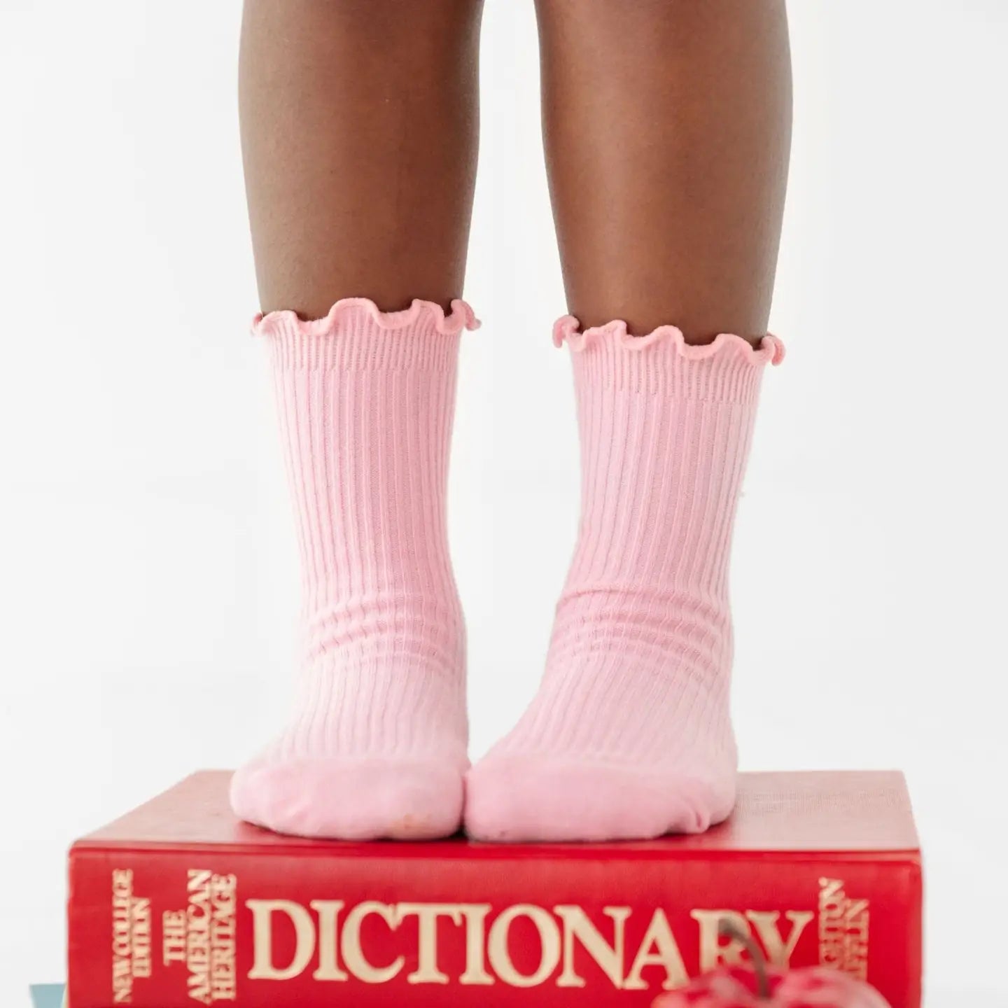 Little Stocking Co Ribbed Lettuce Trim Midi Socks - Blossom