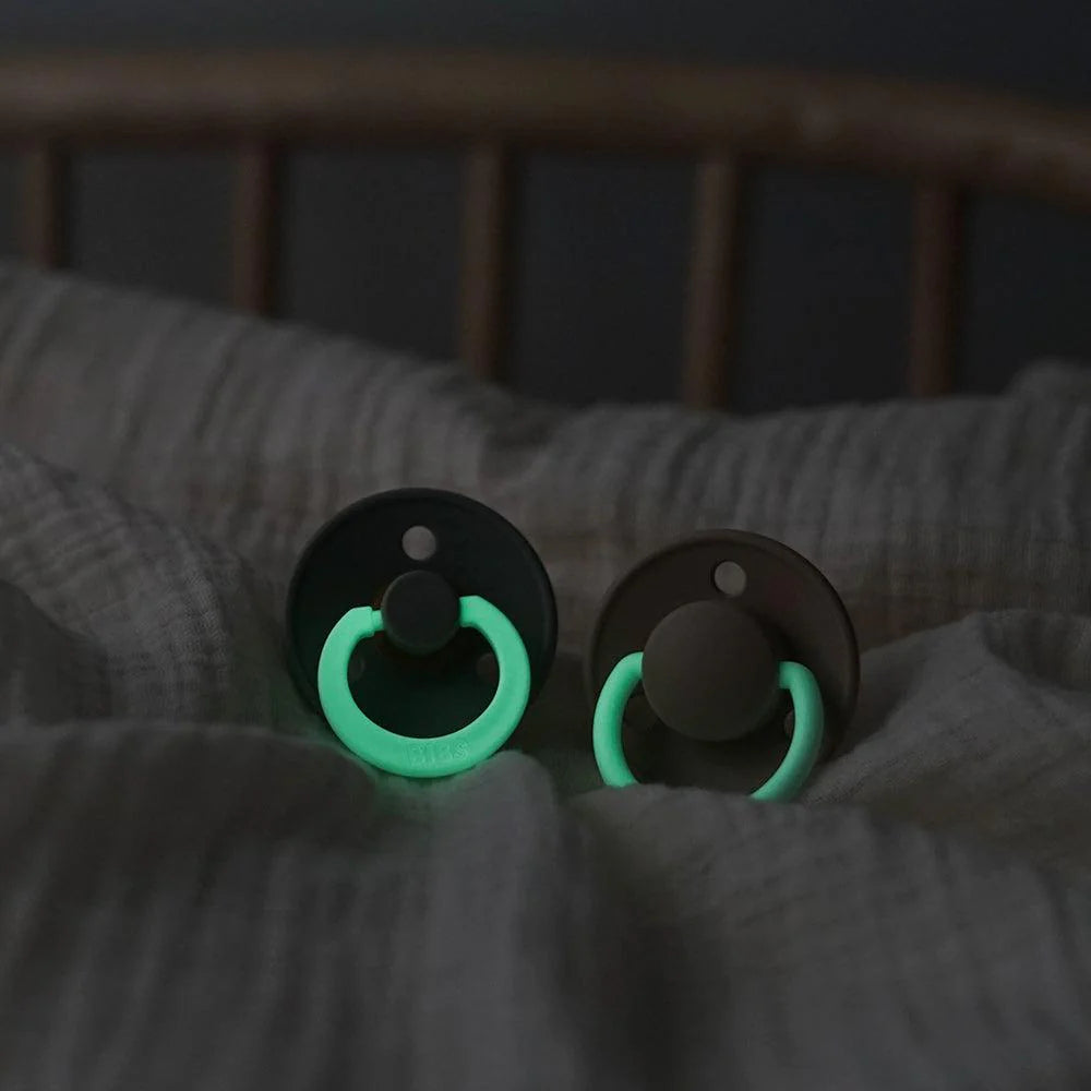 BIBS Colour GLOW 2-Pack Pacifier Set - Iron/Baby Blue