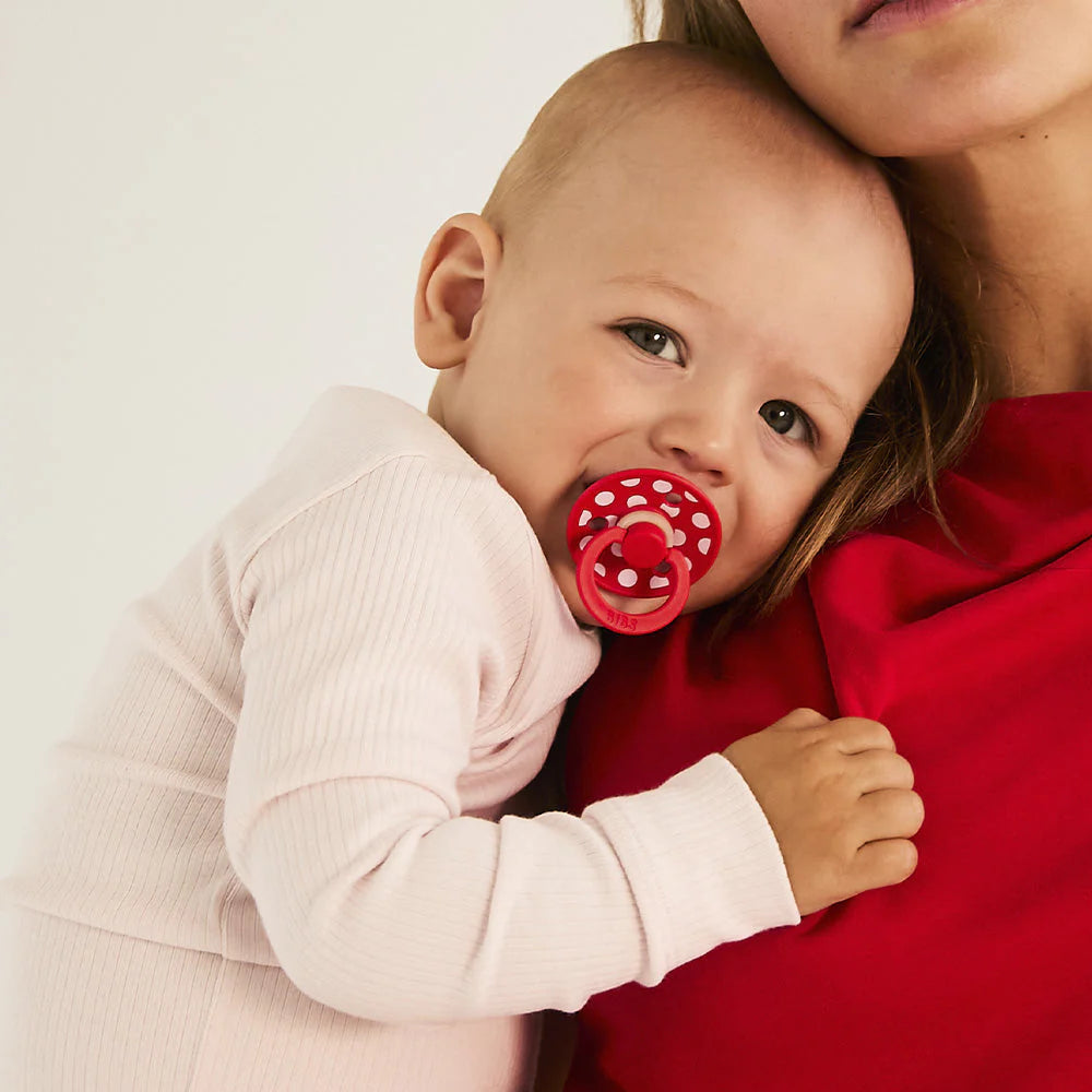 BIBS STUDIO Colour Pacifiers 2 Pack Polka - Blossom/Candy Apple