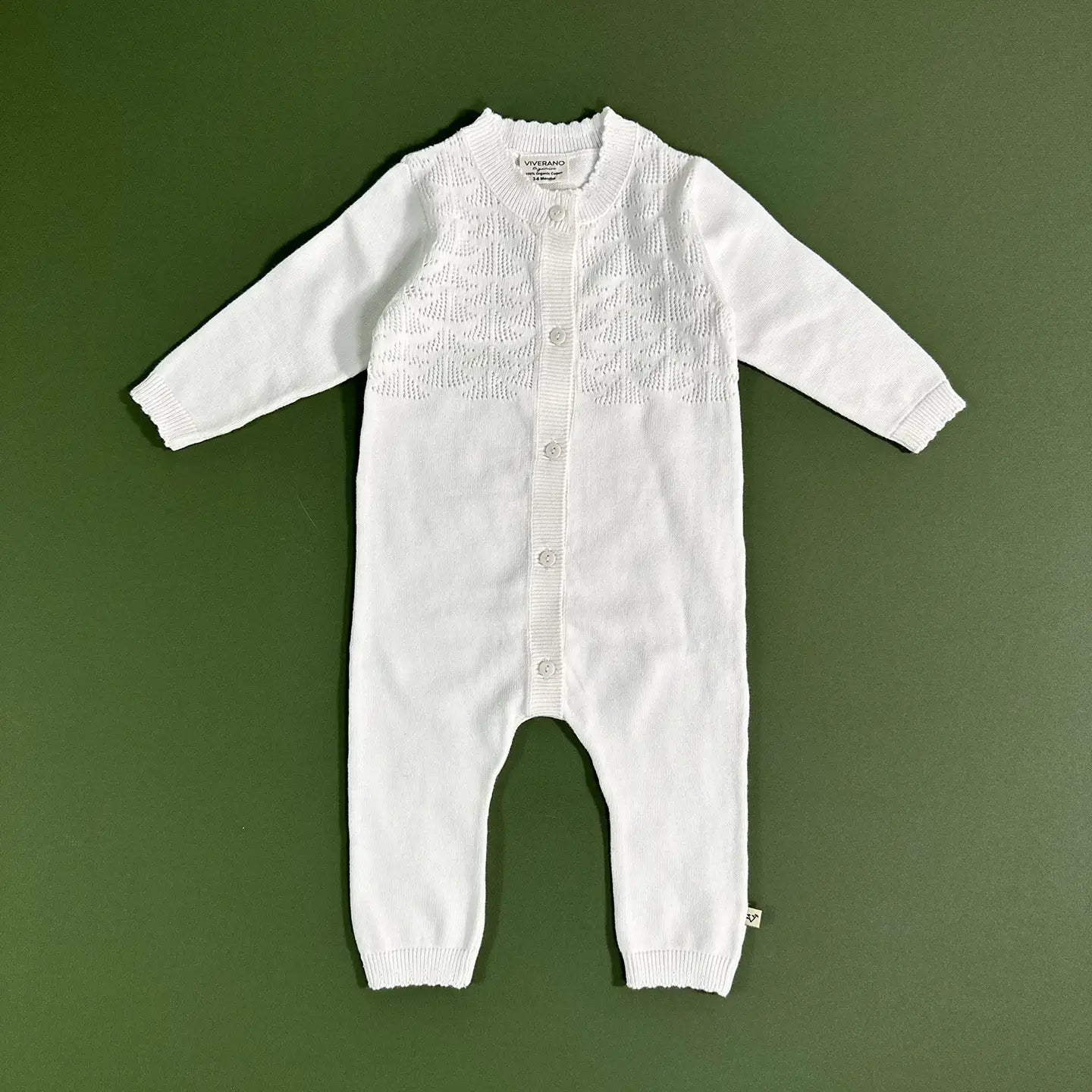 Viverano Organics Dove White Delicate Pointelle Baby Jumpsuit