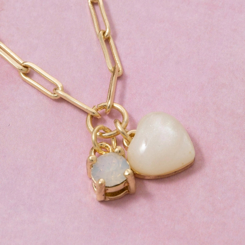 Fame Opal and Stone Heart Chain Necklace