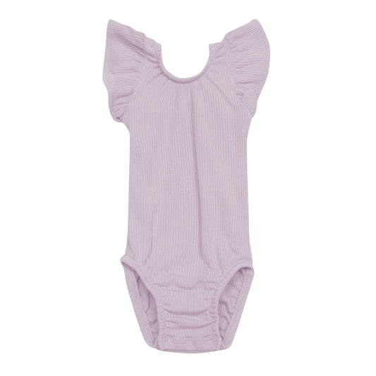 Kyte BABY Ribbed Sleeveless Ruffle Leotard - Wisteria