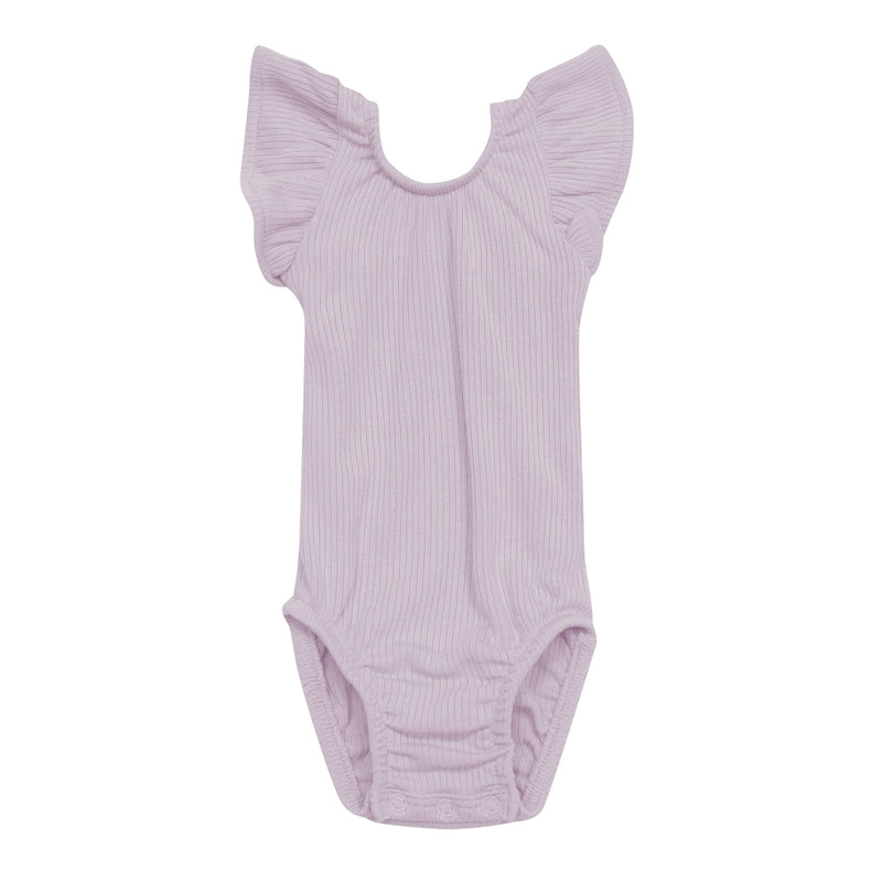 Kyte BABY Ribbed Sleeveless Ruffle Leotard - Wisteria