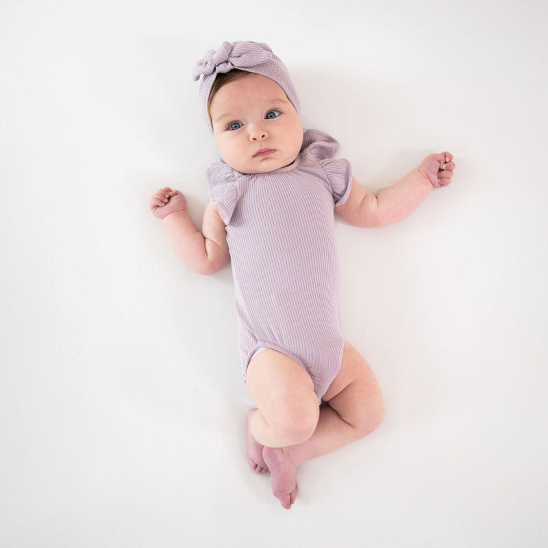 Kyte BABY Ribbed Sleeveless Ruffle Leotard - Wisteria