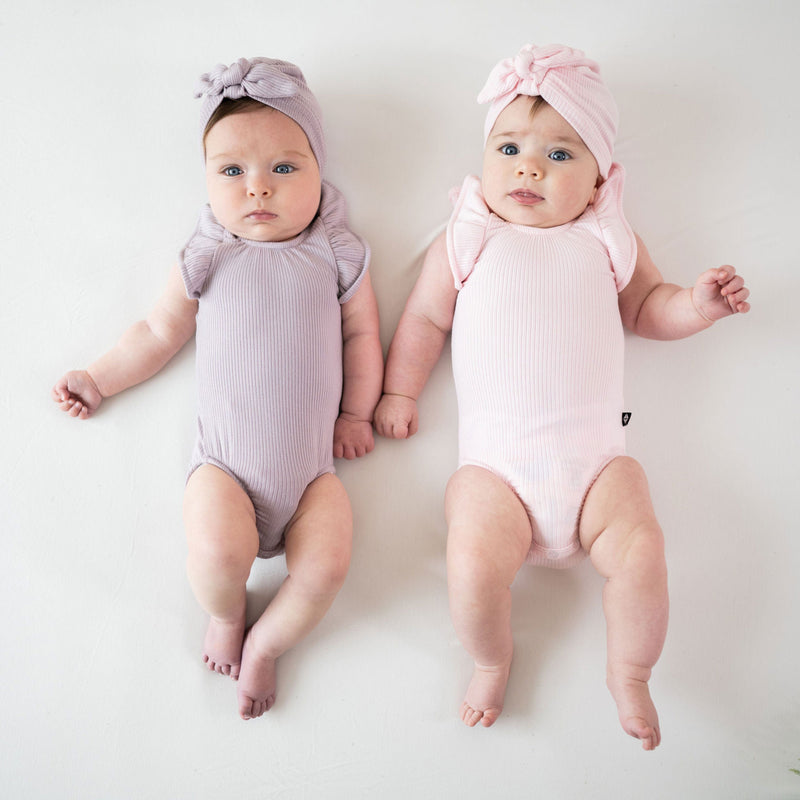 Kyte BABY Ribbed Sleeveless Ruffle Leotard - Wisteria