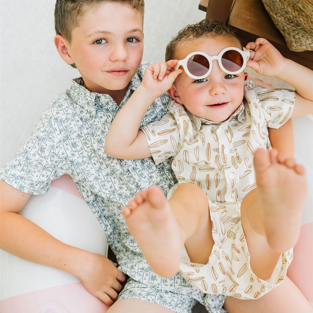 Mebie Baby Linen Button Up Shirt - Surfboard