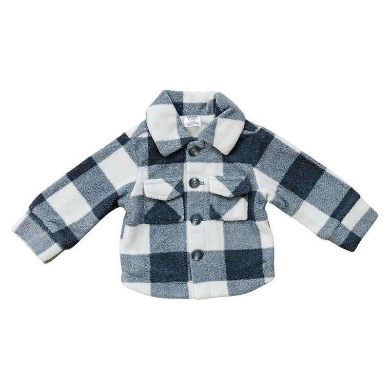 Mebie Baby Checkered Sherpa Shacket - Navy