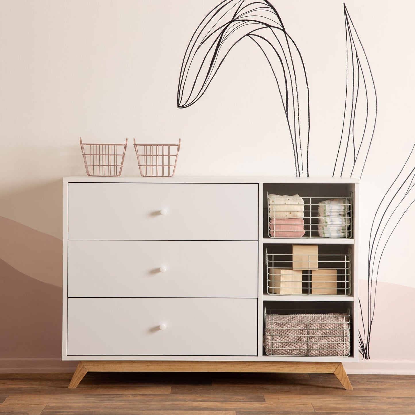 Dadada Central Park 3-Drawer Dresser - 2.0 - White / Natural in nursery