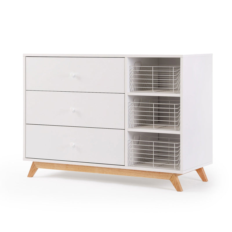 Dadada Central Park 3-Drawer Dresser - 2.0 - White / Natural with white baskets sold separately