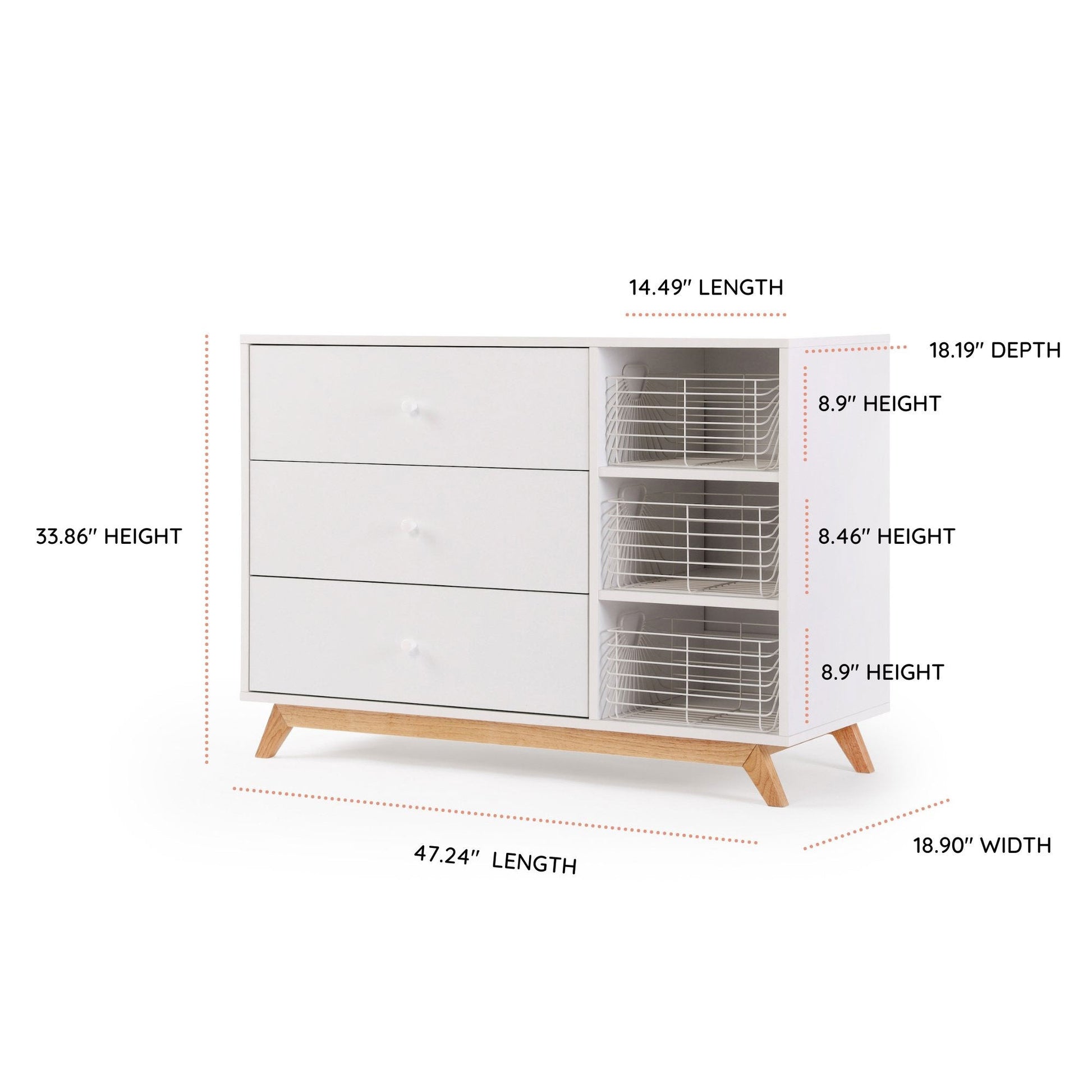 Dadada Central Park 3-Drawer Dresser - 2.0 - White / Natural