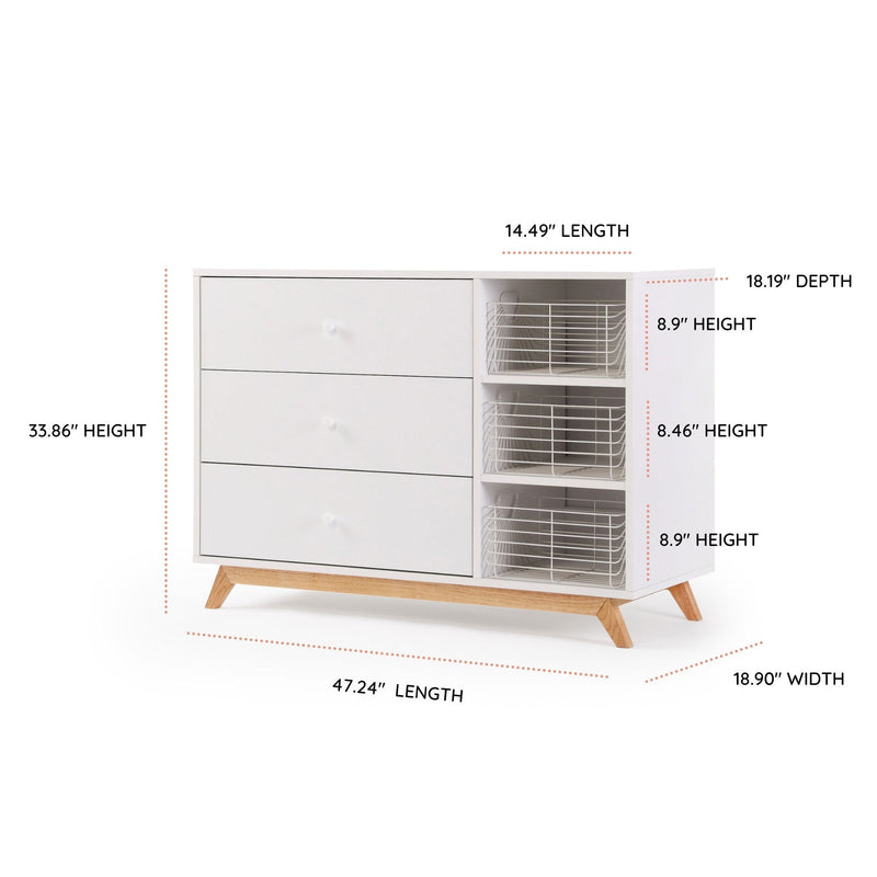 Dadada Central Park 3-Drawer Dresser - 2.0 - White / Natural