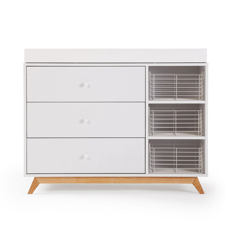 Dadada Central Park 3-Drawer Dresser - 2.0 - White / Natural with changing topper and baskets sold separately