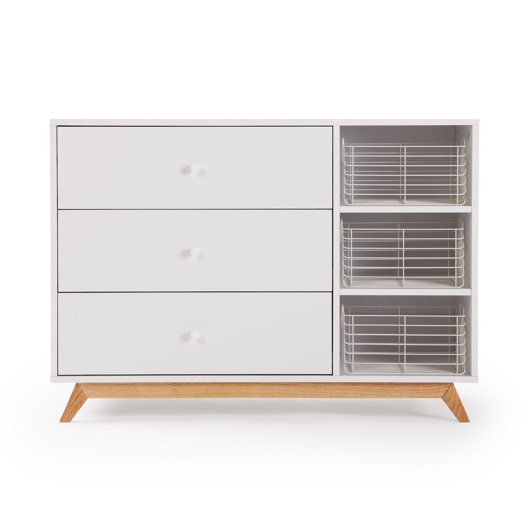 Dadada Central Park 3-Drawer Dresser - 2.0 - White / Natural with white baskets sold separately