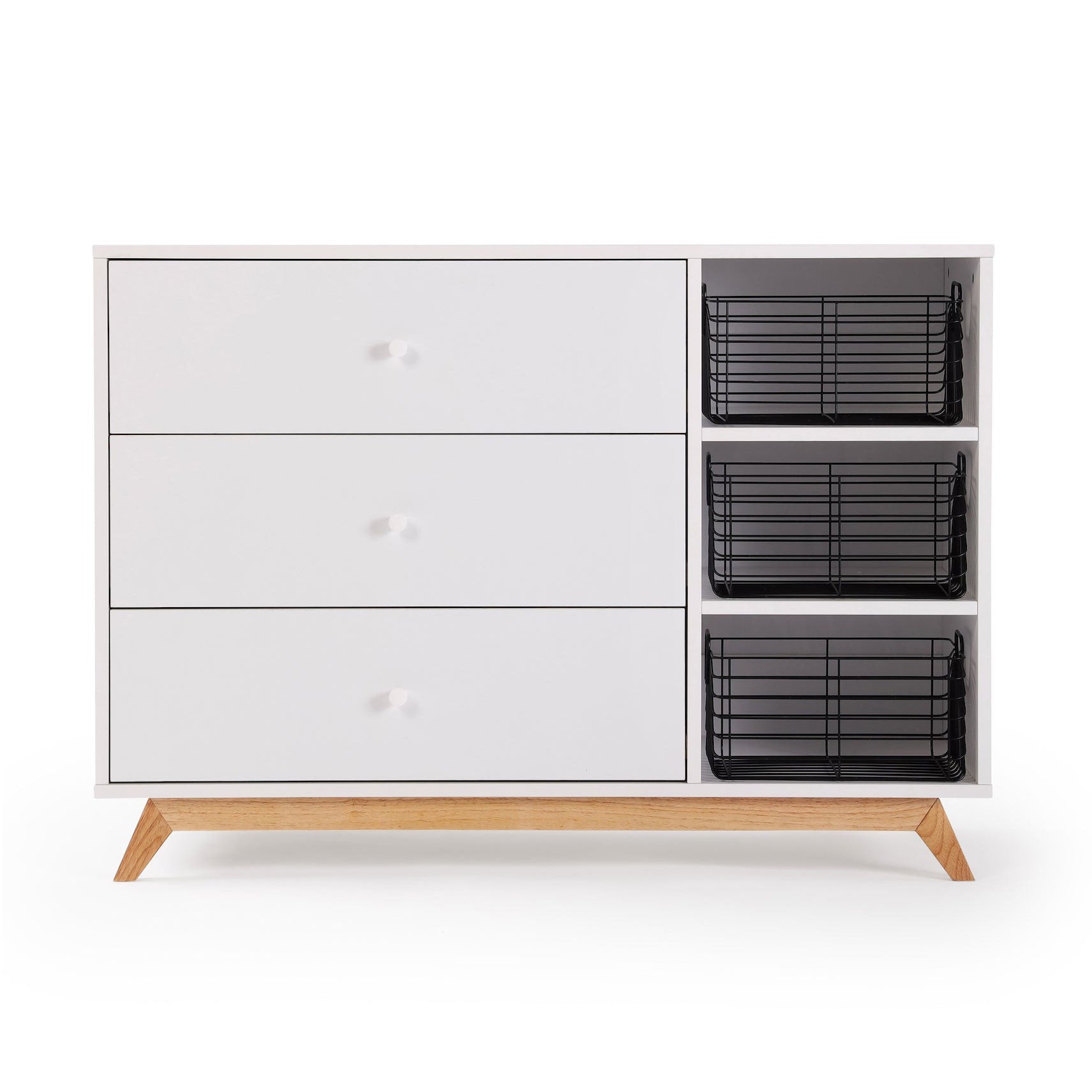 Dadada Central Park 3-Drawer Dresser - 2.0 - White / Natural with black baskets sold separately