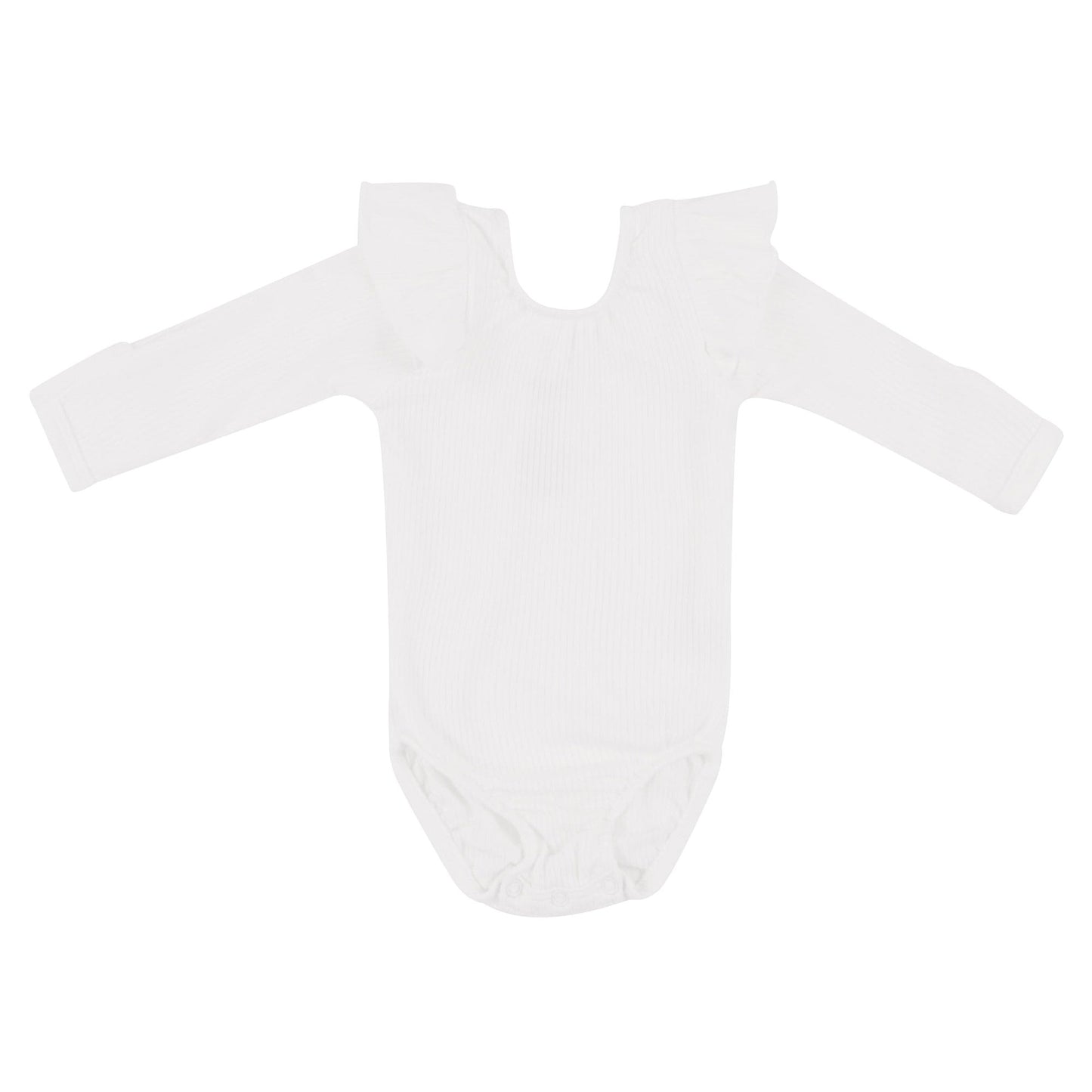 Kyte BABY Ribbed Long Sleeve Ruffle Leotard - Cloud