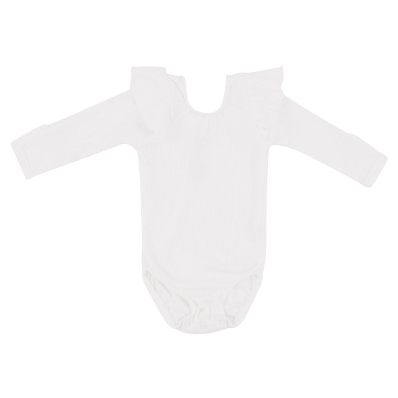 Kyte BABY Ribbed Long Sleeve Ruffle Leotard - Cloud