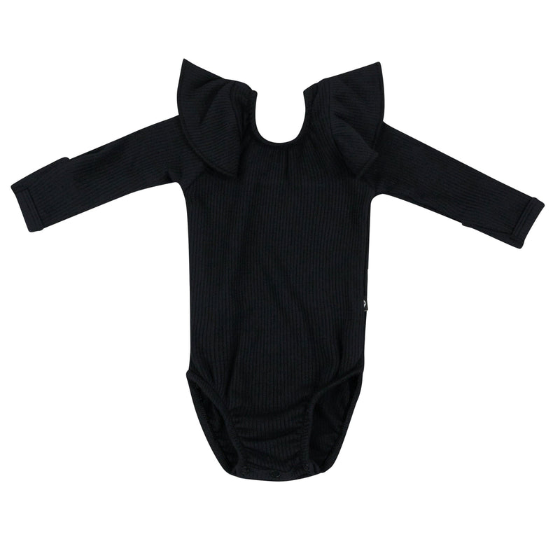 Kyte BABY Ribbed Long Sleeve Ruffle Leotard - Midnight