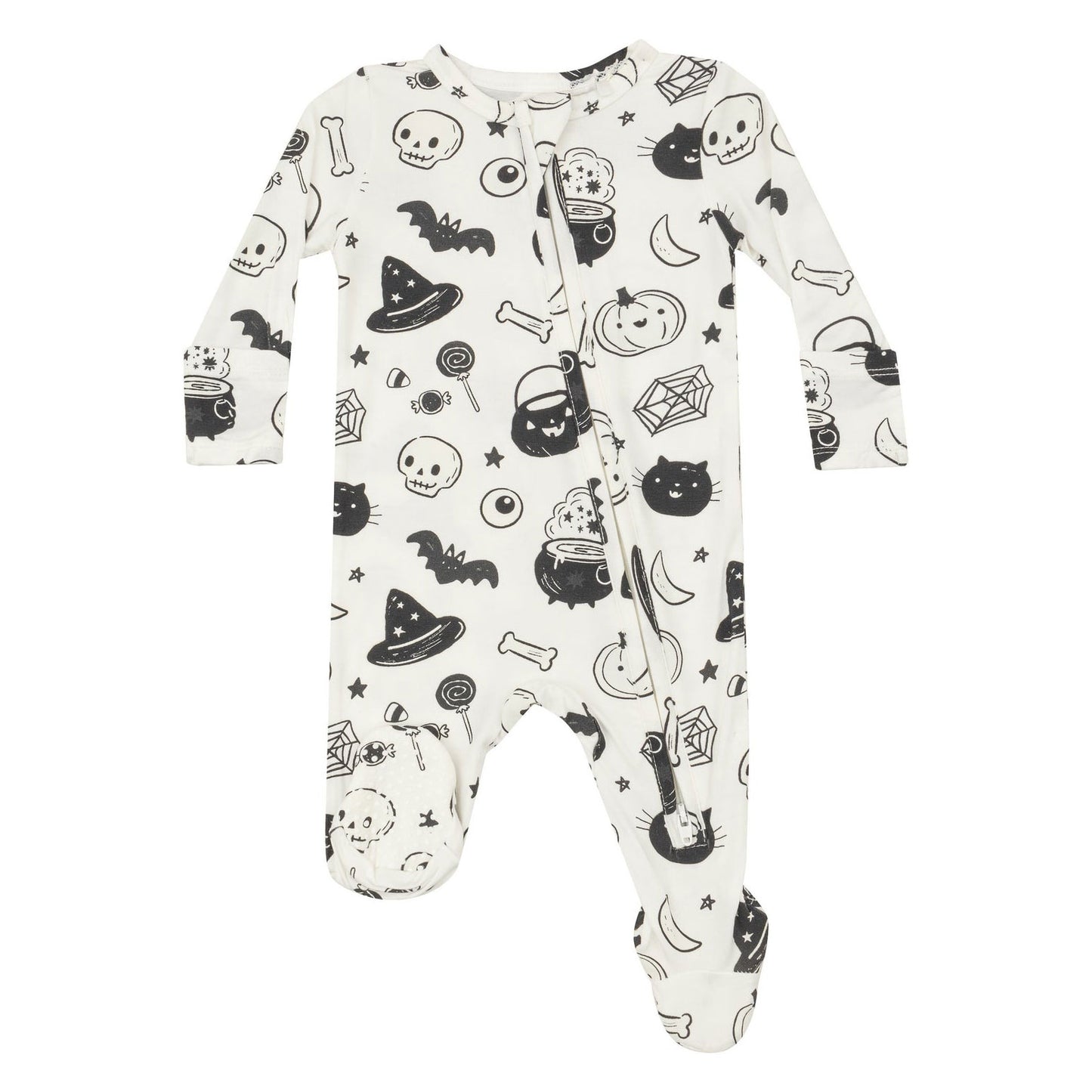 Angel Dear Bamboo 2 Way Zipper Footie - Black and White Halloween - Ivory