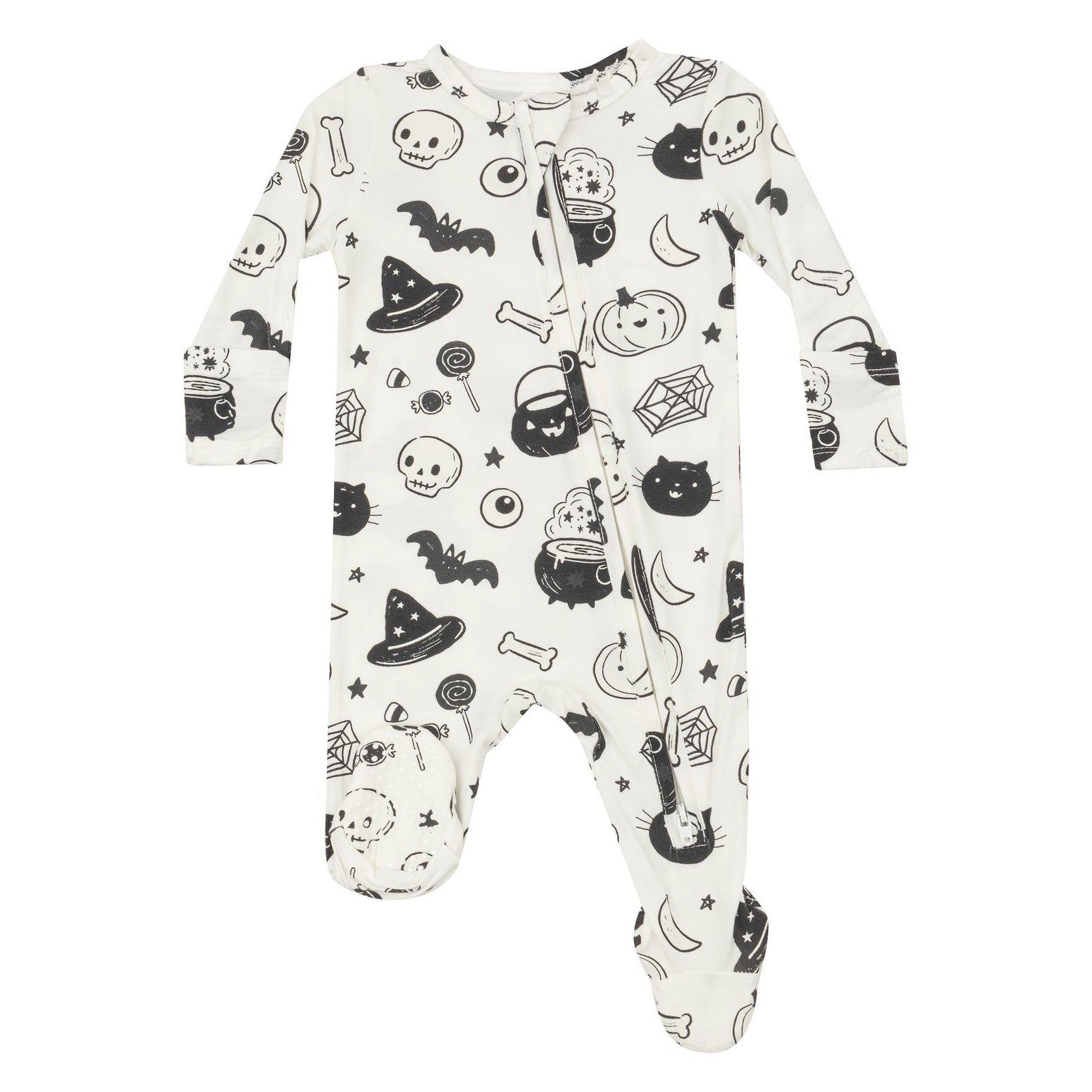 Angel Dear Bamboo 2 Way Zipper Footie - Black and White Halloween - Ivory