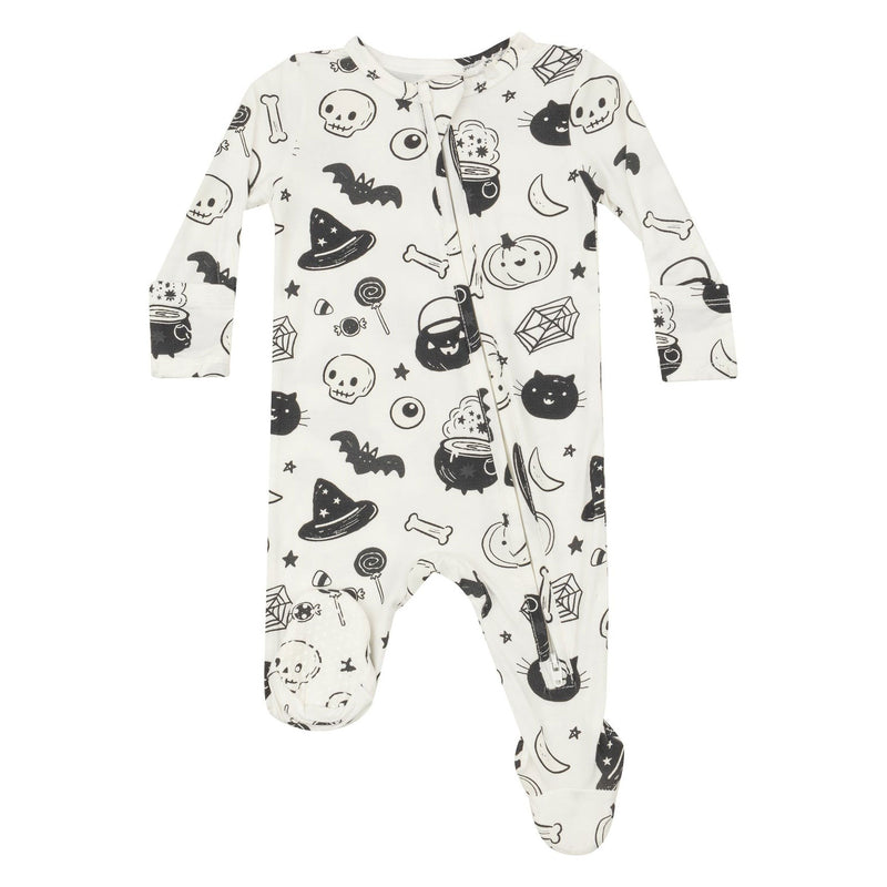 Angel Dear Bamboo 2 Way Zipper Footie - Black and White Halloween - Ivory