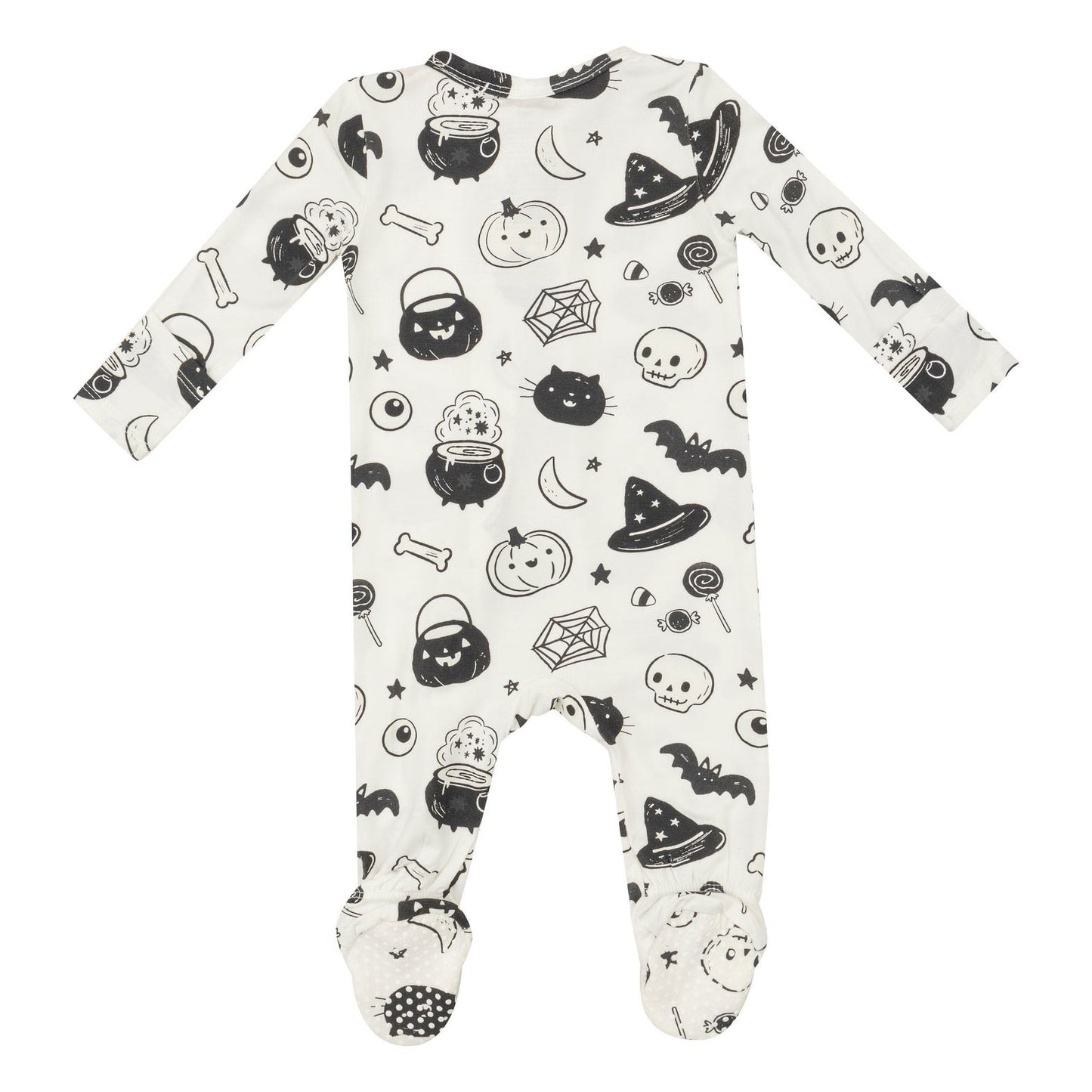 Angel Dear Bamboo 2 Way Zipper Footie - Black and White Halloween - Ivory