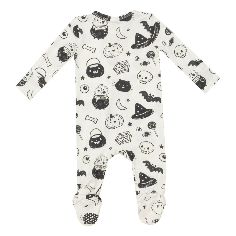 Angel Dear Bamboo 2 Way Zipper Footie - Black and White Halloween - Ivory