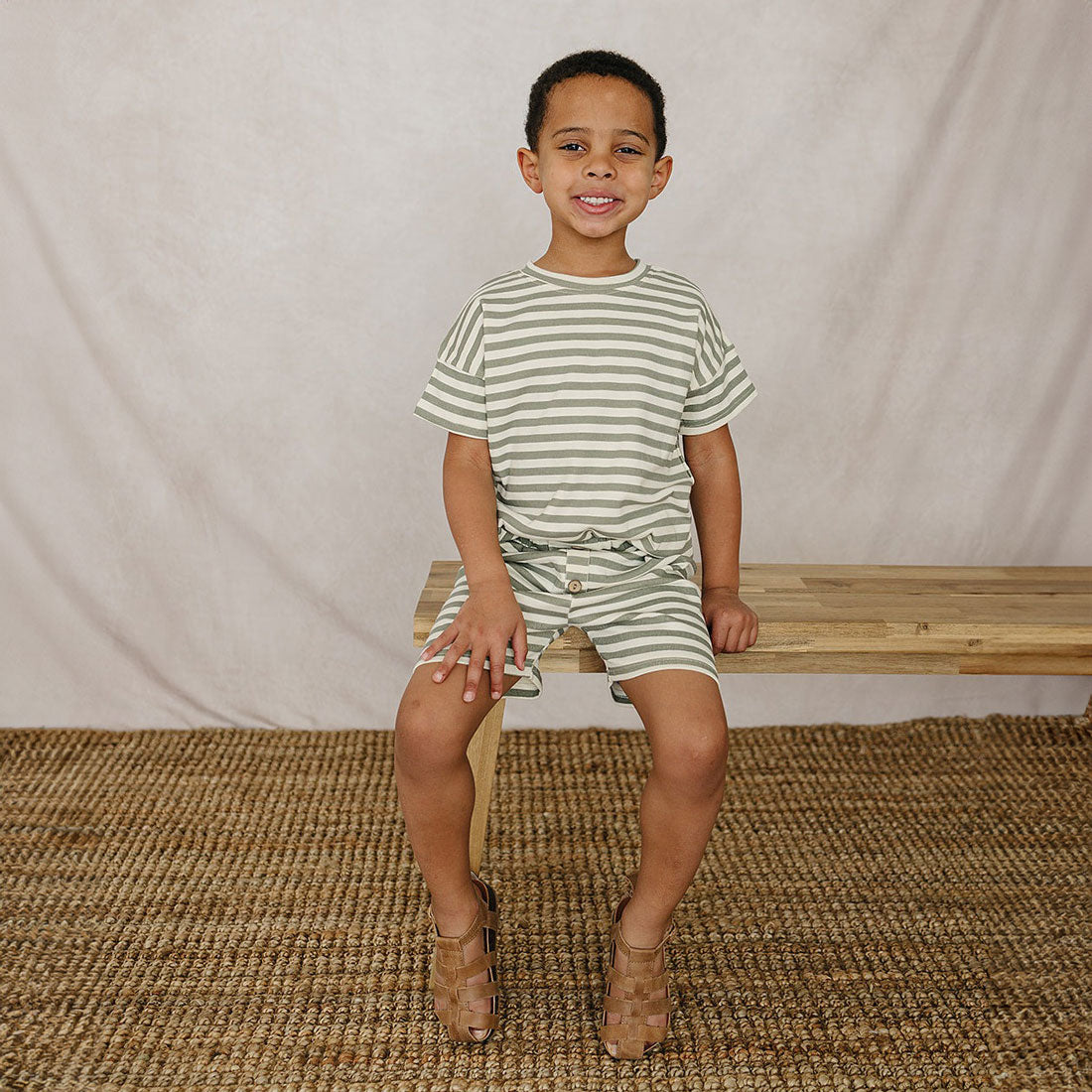 Mebie Baby Sage Stripe Button Short Set