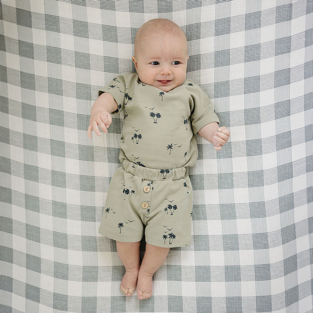 Mebie Baby Palm Tree Button Short Set