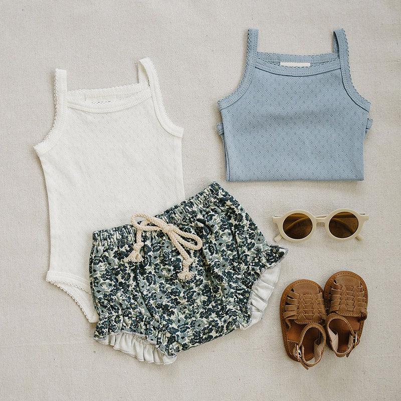 Mebie Baby White Pointelle Bodysuit with Mebie Baby Dusty Blue Pointelle Bodysuit