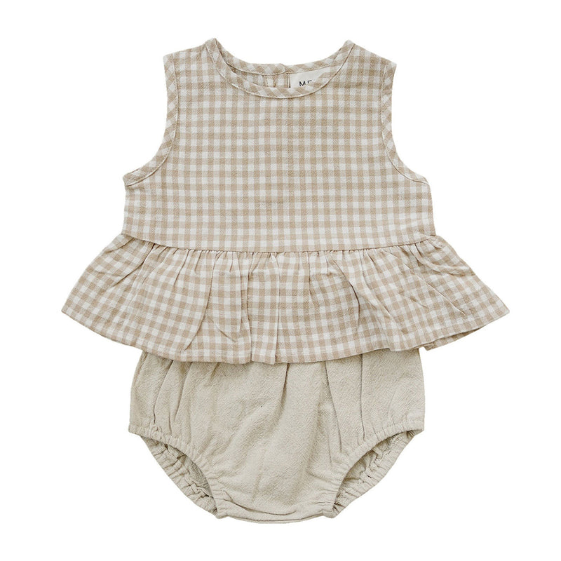 Mebie Baby Oatmeal Gingham Peplum Set
