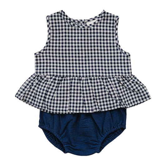 Mebie Baby Navy Gingham Peplum Set