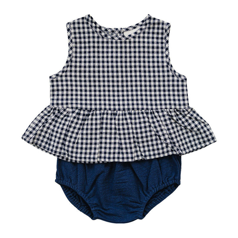 Mebie Baby Navy Gingham Peplum Set