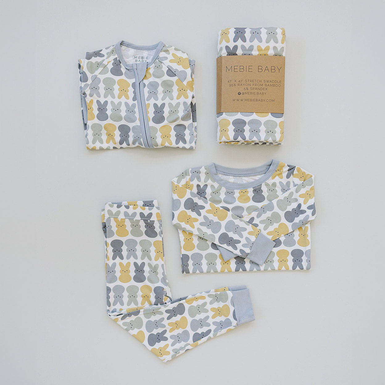 Mebie Baby Bunny Bamboo Stretch Swaddle Blanket - Dusty Blue