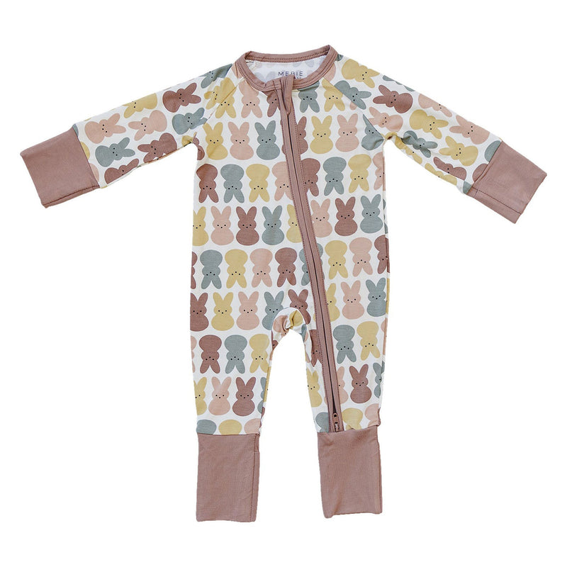 Mebie Baby Bamboo Zipper Pajama - Dusty Rose Bunny