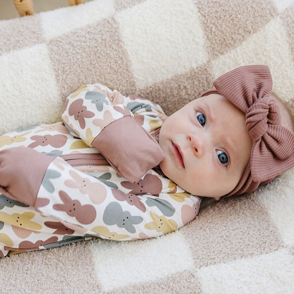 Mebie Baby Bamboo Zipper Pajama - Dusty Rose Bunny