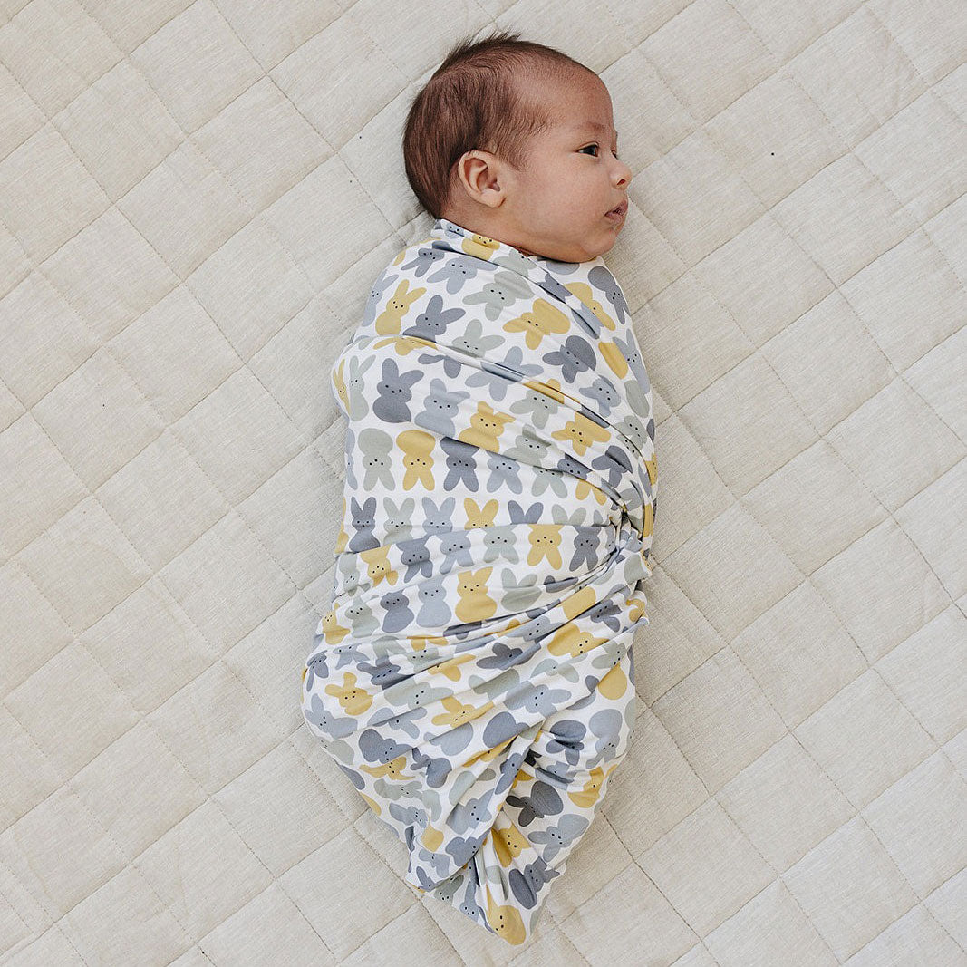 Mebie Baby Bunny Bamboo Stretch Swaddle Blanket - Dusty Blue
