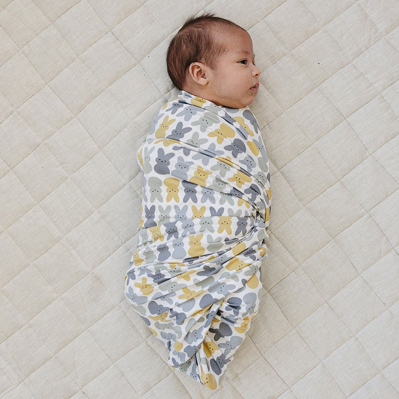 Mebie Baby Bunny Bamboo Stretch Swaddle Blanket - Dusty Blue