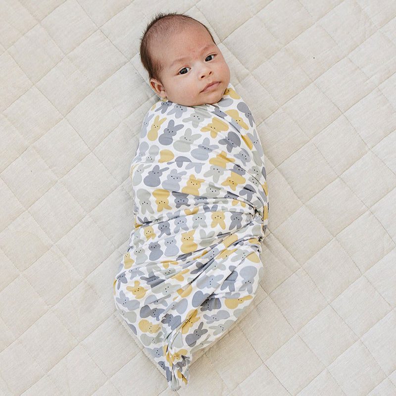 Mebie Baby Bunny Bamboo Stretch Swaddle Blanket - Dusty Blue