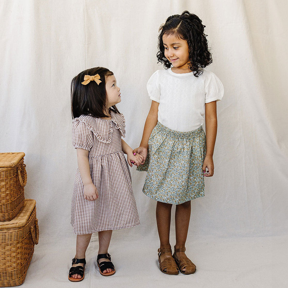 Mebie Baby Gingham Peter Pan Collar Dress and Mebie Baby White Pointelle Tee