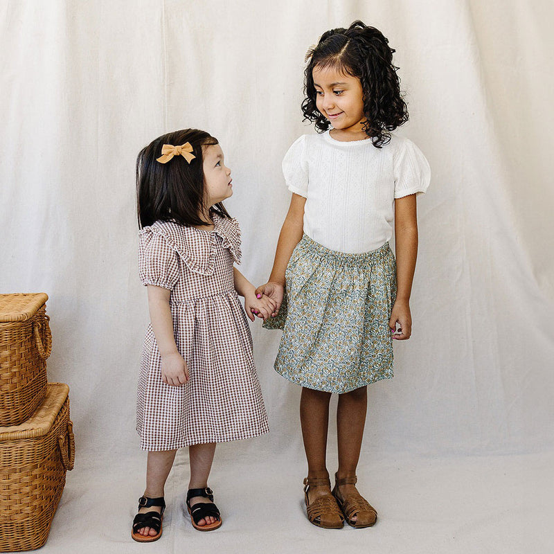Mebie Baby Gingham Peter Pan Collar Dress and Mebie Baby White Pointelle Tee