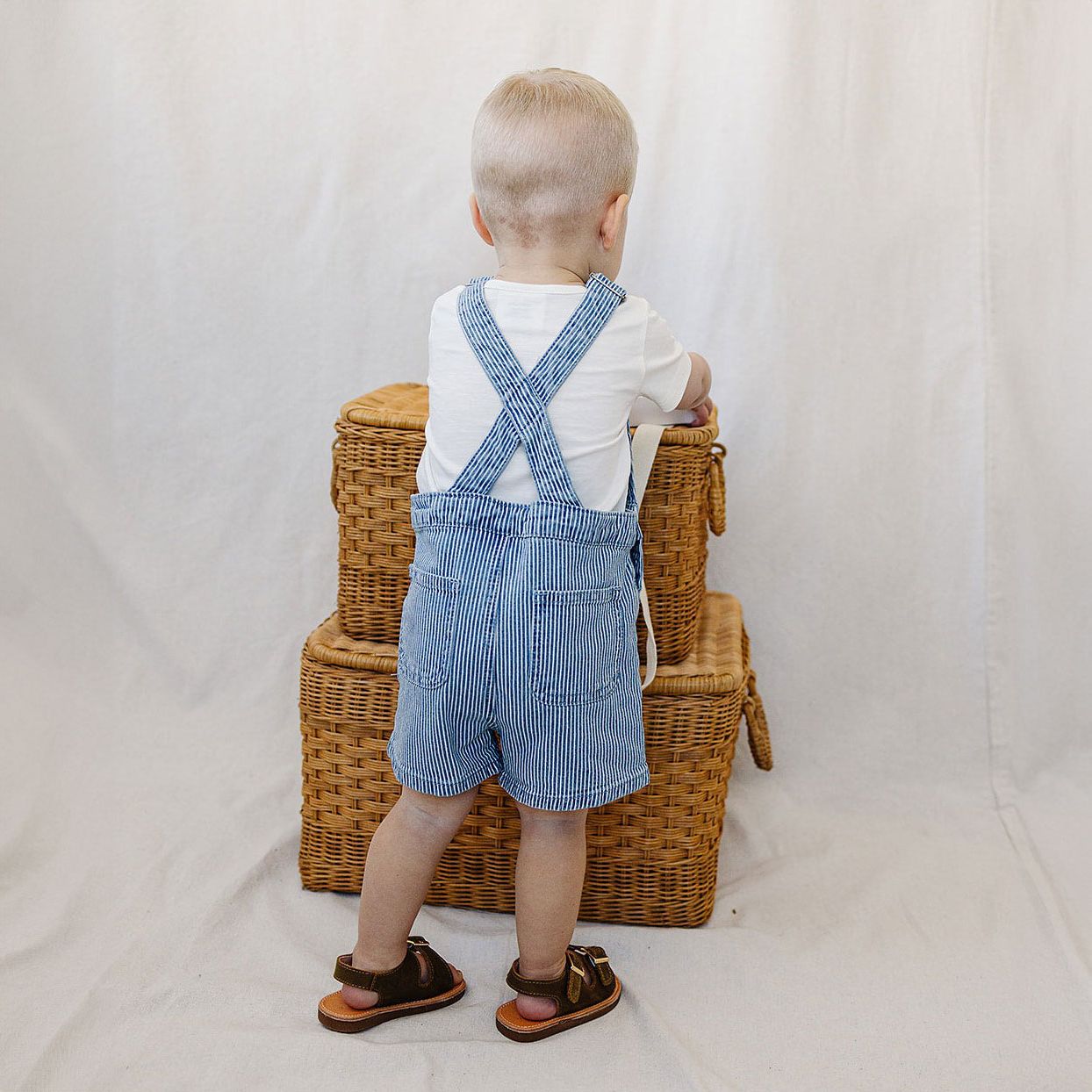 Mebie Baby Blue Stripe Short Overalls