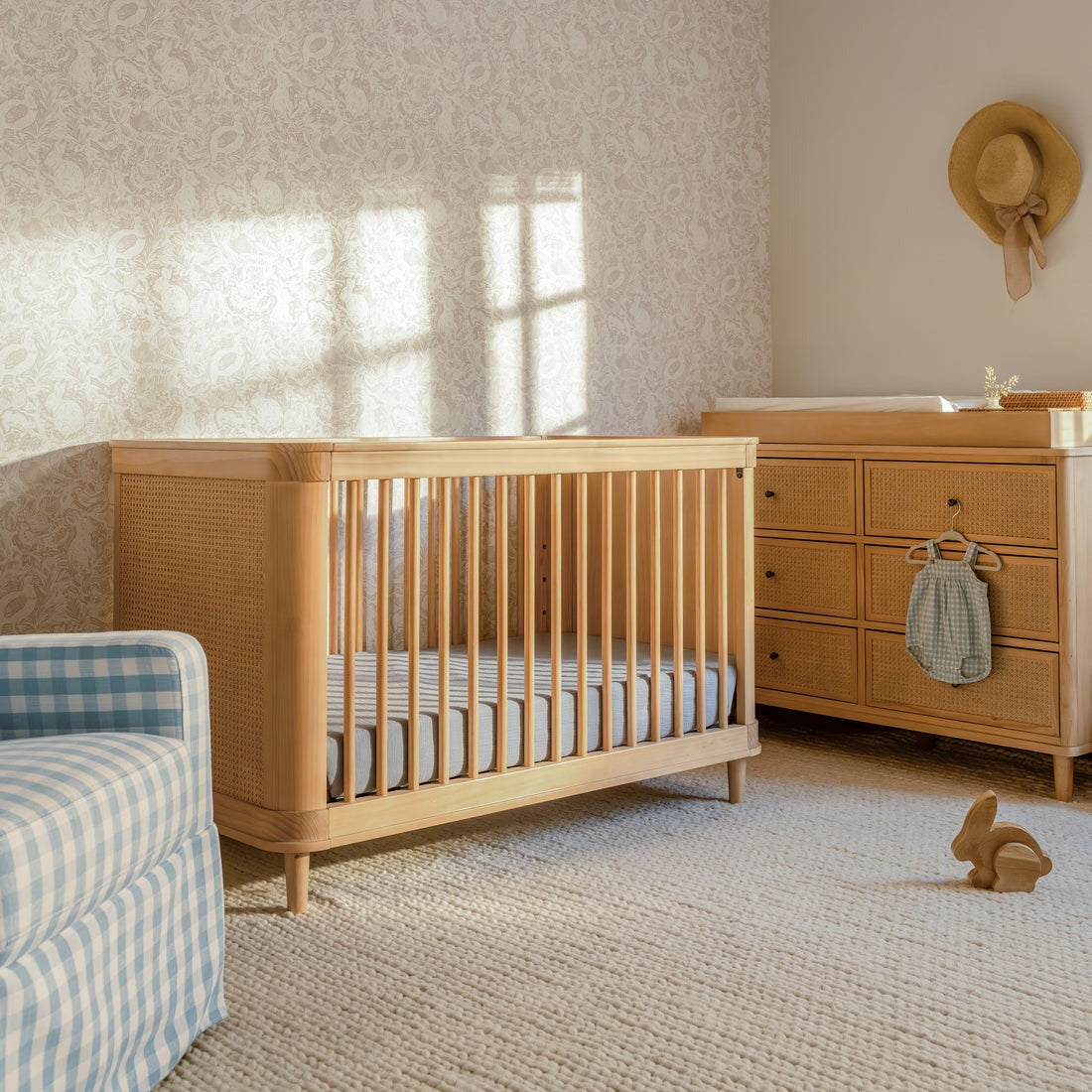 Namesake Marin with Cane 3-in-1 Convertible Crib - Honey and Honey Cane in nursery