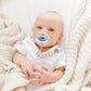 Baby sucks on Ryan and Rose Flat Cutie PAT Pacifier 2 Pack - Grey / White