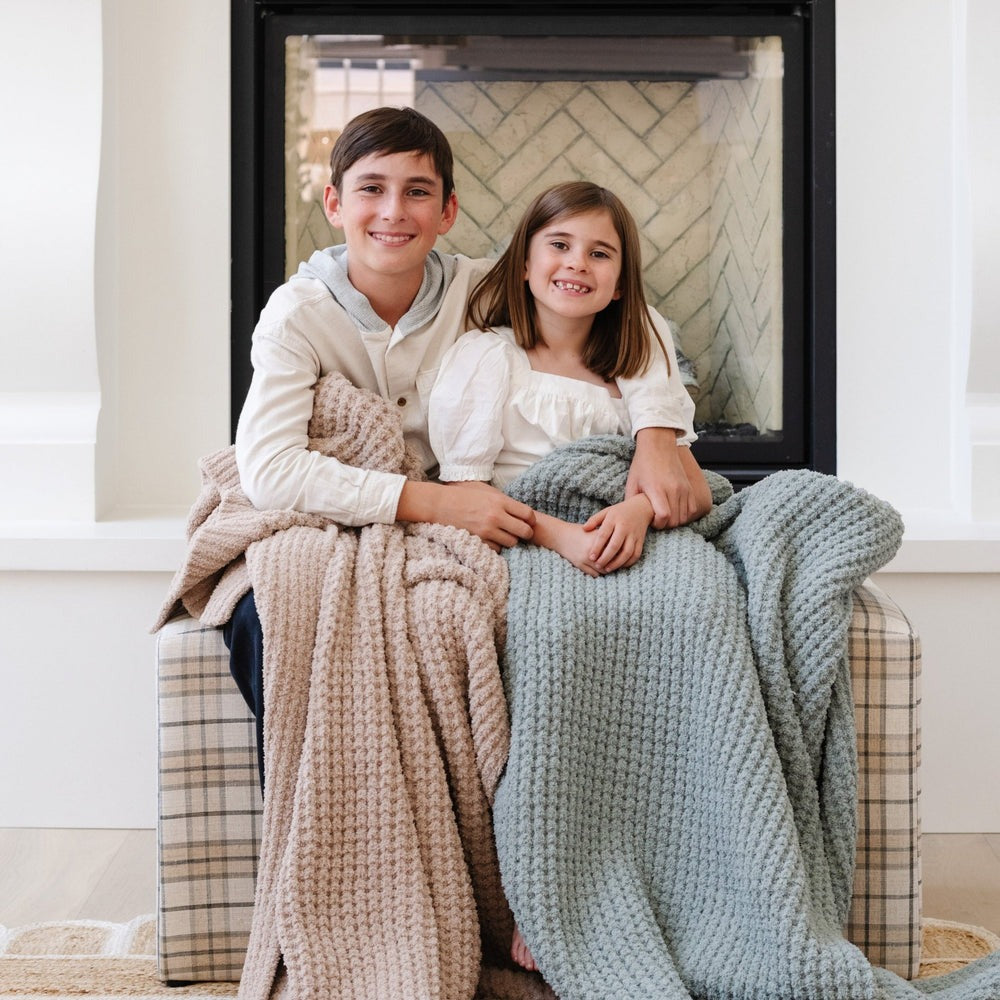 Kids wrap in Saranoni Waffle Knit Toddler Blanket - Wheat and Elm